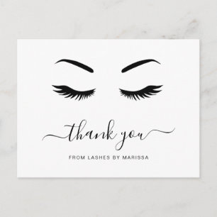 Lashes Minimalist Black White Elegant Thank You Postcard