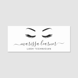 Lashes Minimalist Simple Black and White Elegant Name Tag