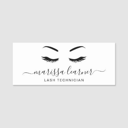 Lashes Minimalist Simple Black and White Elegant Name Tag