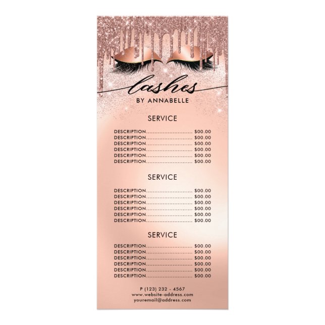 Lashes Modern Rose Gold Price List Rack Card (Front)