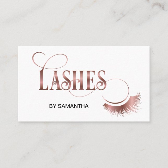 Lashes Modern Rose Gold Typography Makeup Artist Business Card (Front)