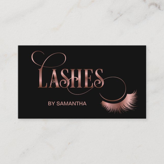 Lashes Modern Rose Gold Typography Makeup Artist Business Card (Front)