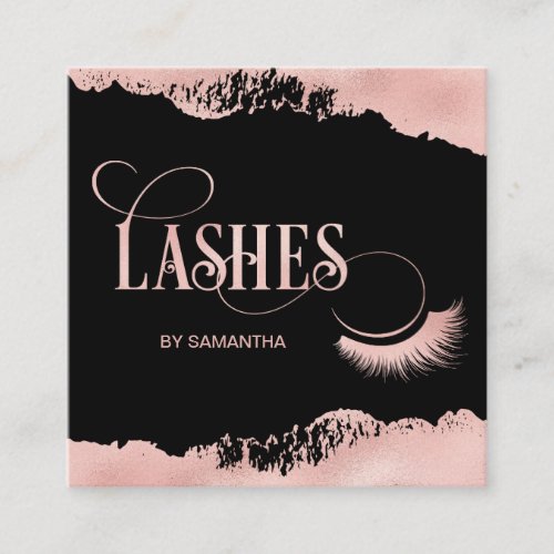 Lashes Modern Rose Gold Typography Makeup Artist Square Business Card