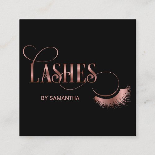 Lashes Modern Rose Gold Typography Makeup Artist Square Business Card