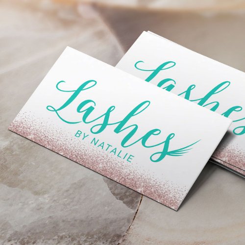 Lashes Modern Teal Typography Eyelash Extensions Business Card