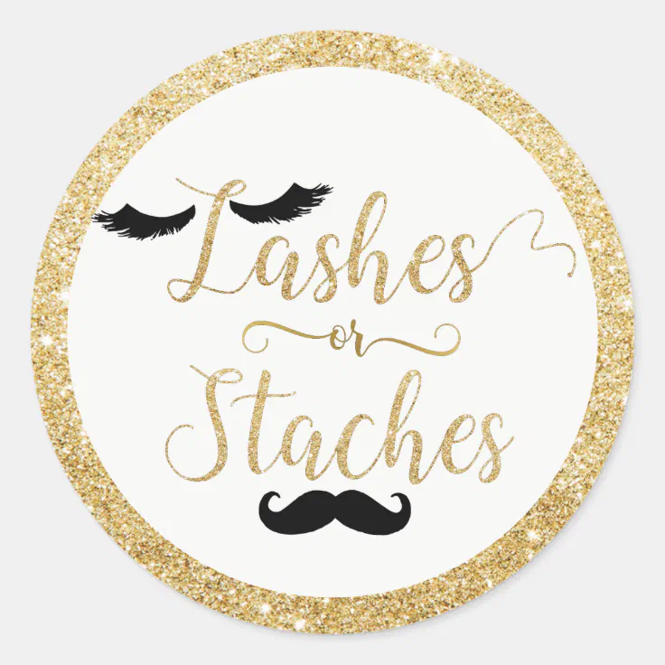 Lashes or Staches Baby Shower Gender Reveal Favor Classic Round Sticker |  Zazzle