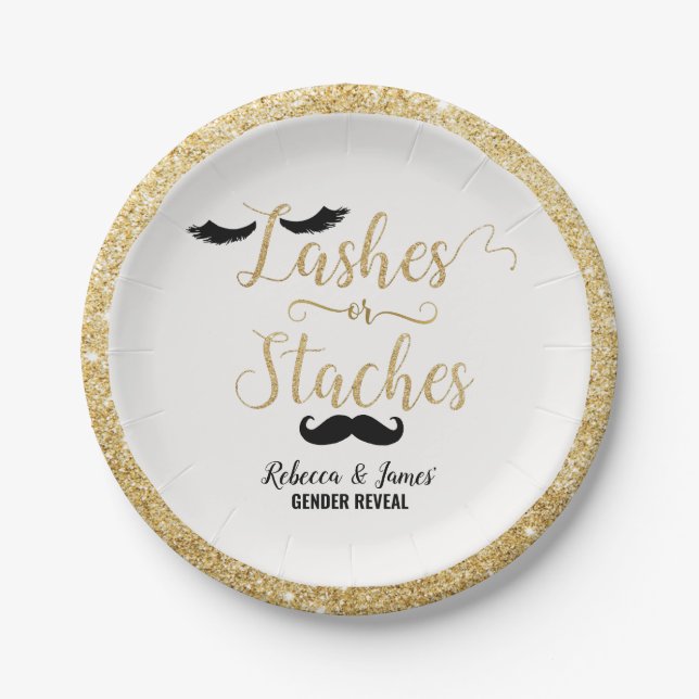 Lashes or Staches Gender Reveal Baby Shower Paper Plates (Front)