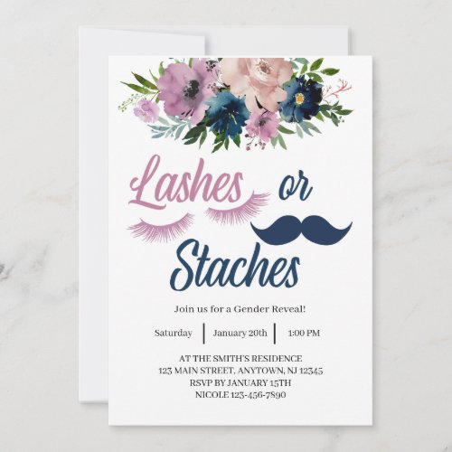 Lashes or Staches Gender Reveal Invitation 
