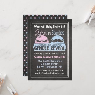 Lashes or Staches gender reveal invitation