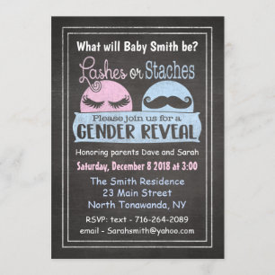 Lashes or Staches gender reveal invitation