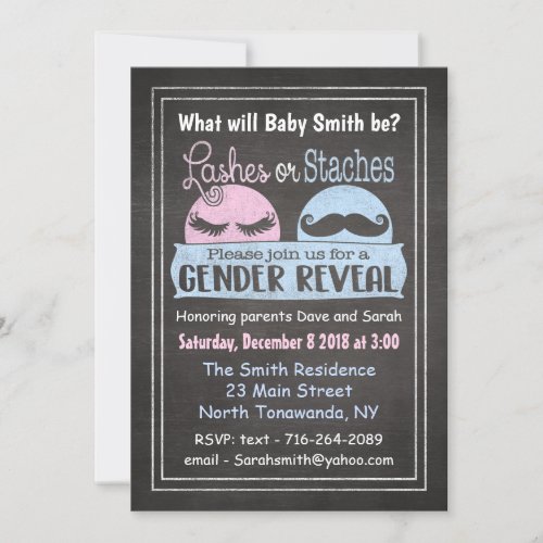 Lashes or Staches gender reveal invitation