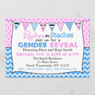 Lashes or Staches gender reveal invitation
