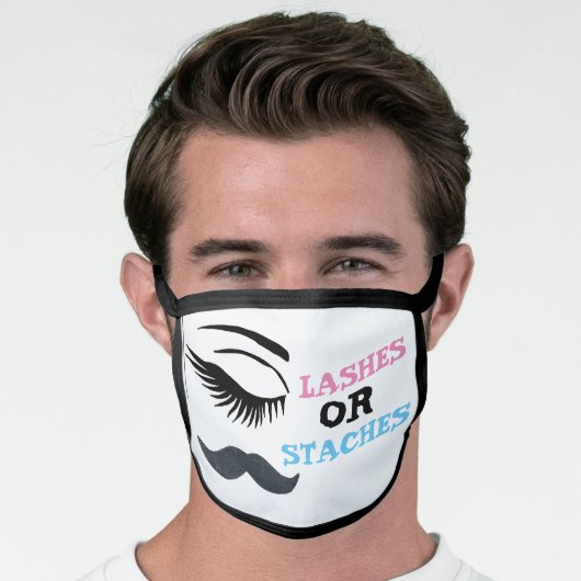 LASHES OR STACHES GENDER REVEAL MASK RE-USABLE (Worn Him)