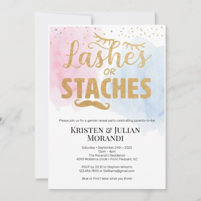 Lashes or Staches Gender Reveal Party Invitation (Front)