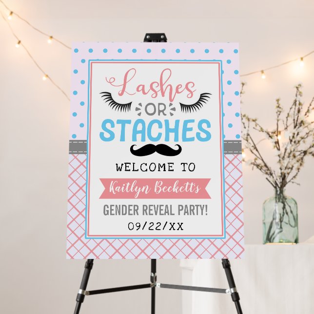"Lashes Or Staches" Gender Reveal Party Welcome Foam Board (In Situ (Stand))