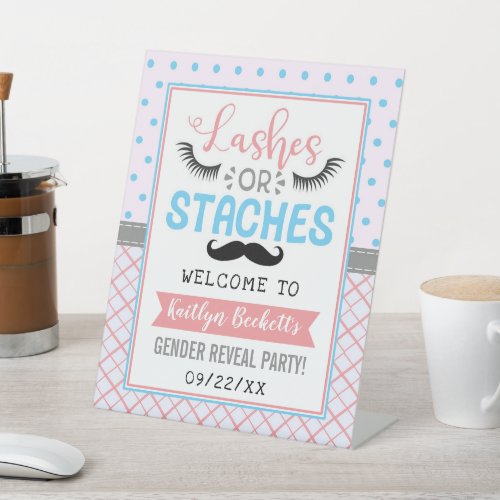 Lashes Or Staches Gender Reveal Party Welcome Pedestal Sign