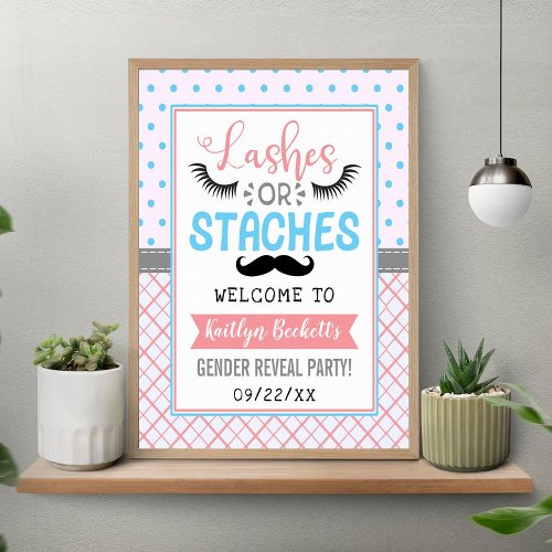 Lashes Or Staches Gender Reveal Party Welcome Poster