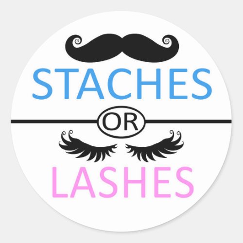 Lashes or Staches gender reveal stickers