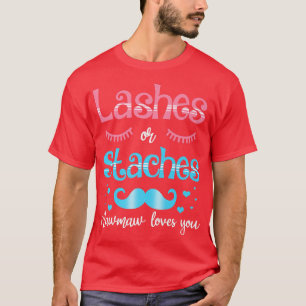 Lashes Or Staches Mawmaw Loves You Gender Reveal  T-Shirt