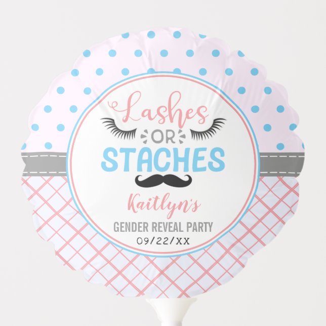 "Lashes Or Staches" Modern Gender Reveal Party Balloon (Front)