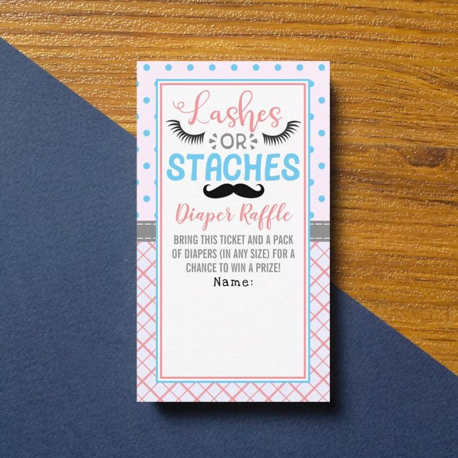 "Lashes Or Staches" Modern Gender Reveal Party Enclosure Card (Creator Uploaded)