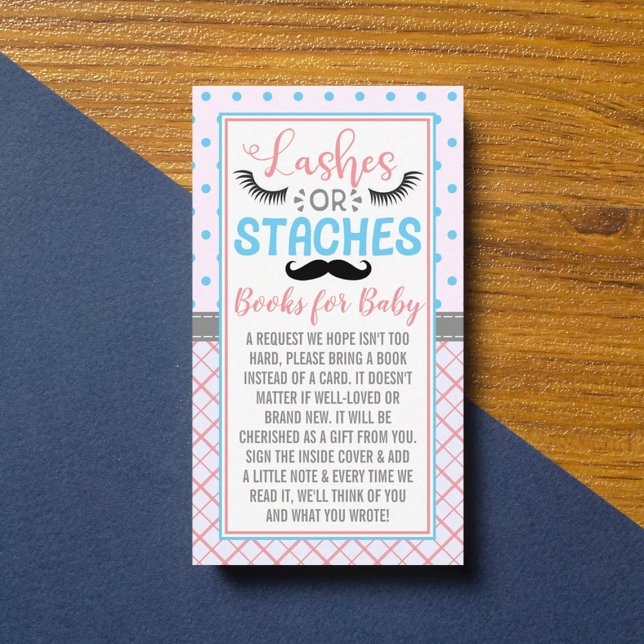 "Lashes Or Staches" Modern Gender Reveal Party Enclosure Card (Creator Uploaded)