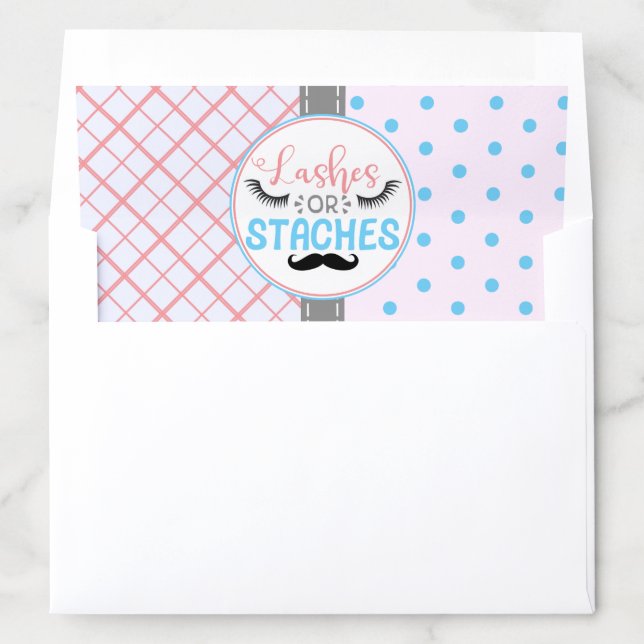 "Lashes Or Staches" Modern Gender Reveal Party Envelope Liner (In Envelope)