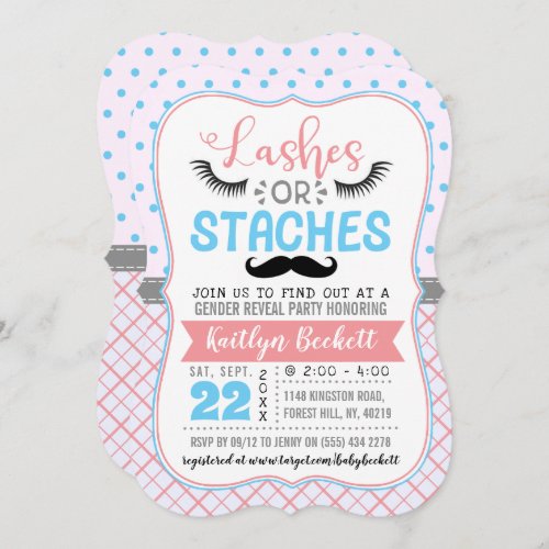 Lashes Or Staches Modern Gender Reveal Party Invitation