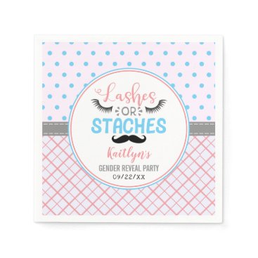 "Lashes Or Staches" Modern Gender Reveal Party Napkins