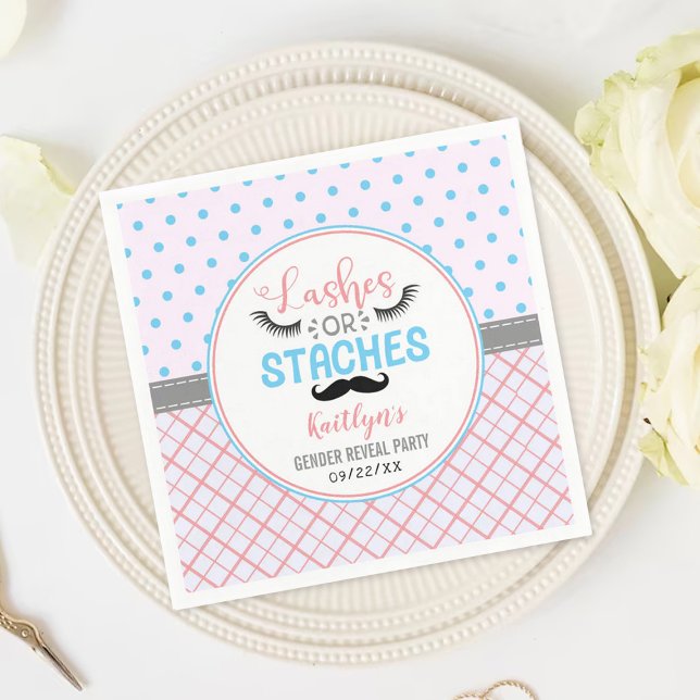 "Lashes Or Staches" Modern Gender Reveal Party Napkins (Creator Uploaded)