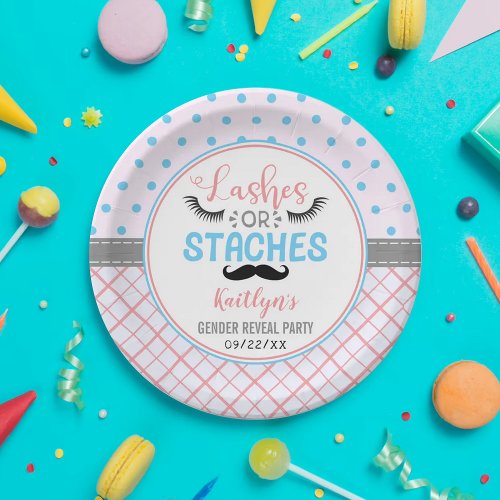 Lashes Or Staches Modern Gender Reveal Party Paper Plates