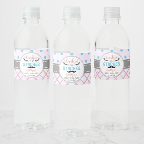 Lashes Or Staches Modern Gender Reveal Party Water Bottle Label