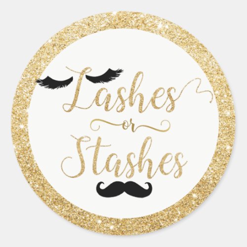 Lashes or Stashes Baby Shower Gender Reveal Favor Classic Round Sticker