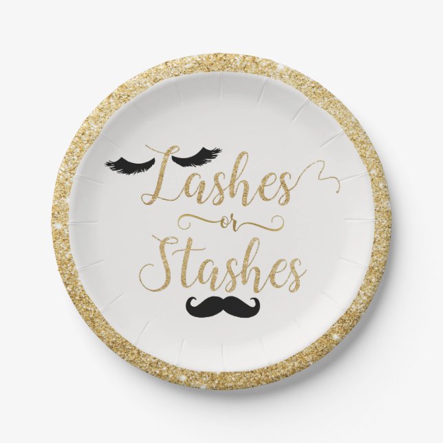 Lashes or Stashes Gender Reveal Baby Shower Paper Plates (Front)