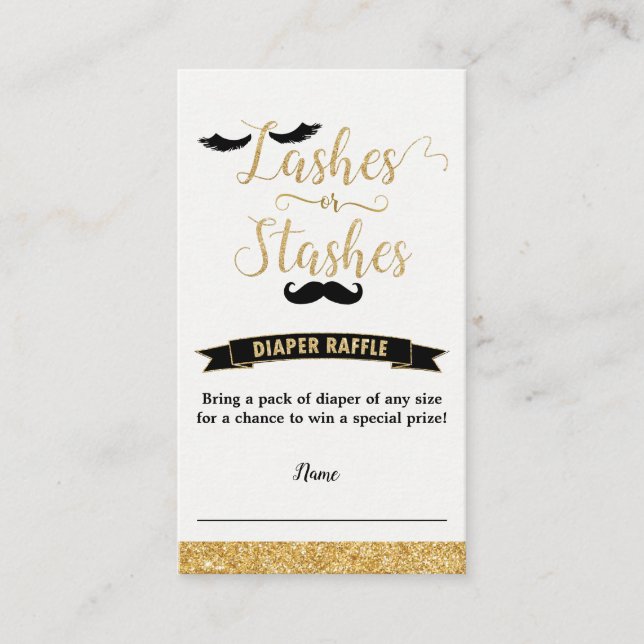 Lashes or Stashes Gender Reveal Gold Diaper Raffle Enclosure Card (Front)