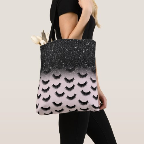 Lashes Pattern Black Glitter Blush Pink Lash Boss Tote Bag