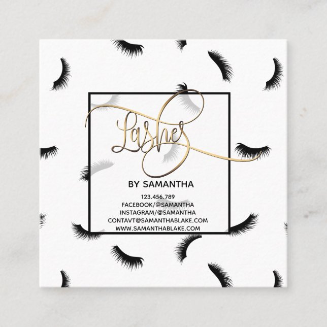 Lashes Pattern Lots of Lashes After Care Square Business Card (Front)