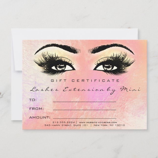 Lashes Peach Rose Gold Makeup Certificate Gift (Front)
