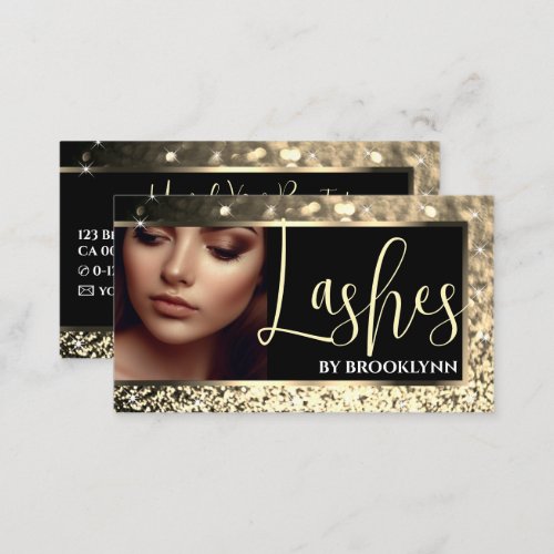 Lashes Photo Template Golden Sparkling Glitter  Business Card