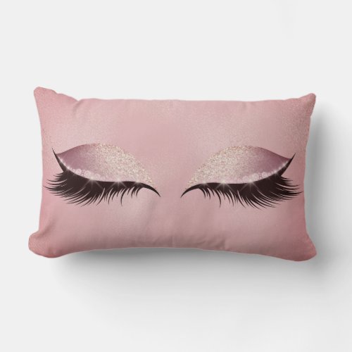 Lashes Pink Rose Blush Glass Sleep Glitter Makeup Lumbar Pillow