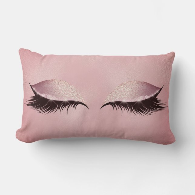 Lashes Pink Rose Blush Glass Sleep Glitter Makeup Lumbar Pillow (Front)