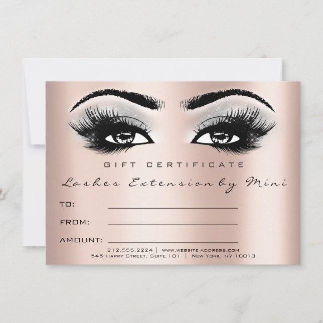 Lashes Pink Rose Gray Makeup Certificate Gift (Front)