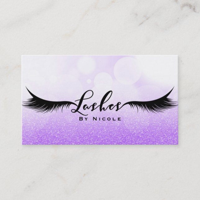 Lashes Purple Sparkle Glamour Eyelashes Makeup Business Card (Front)