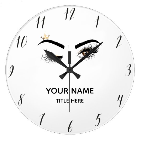 Lashes Queen Wink Eye Crown Gold Brown Large Clock | Zazzle.com
