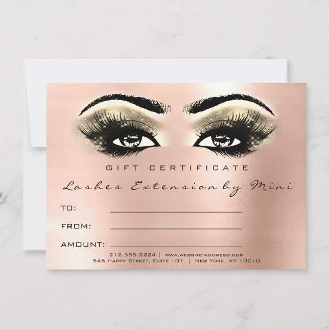Lashes Rose Gold Blush Makeup Certificate Gift (Front)