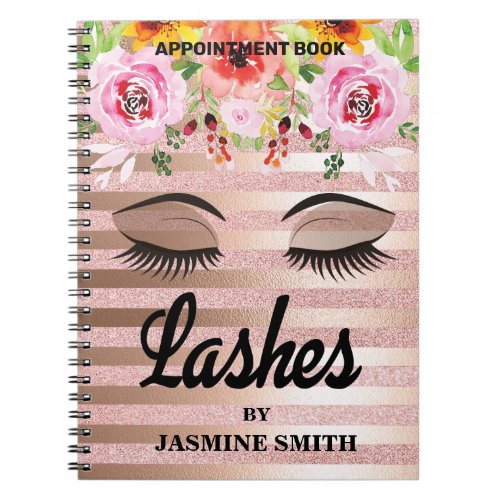 Lashes Rose Gold Glitter Appointment Planner Notebook