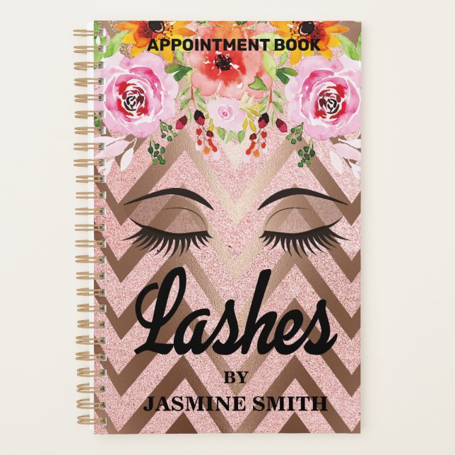 Lashes Rose Gold Glitter Floral Appointment Planner (Front)