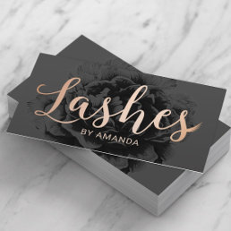 Lashes Rose Gold Typography Elegant Black Floral Business Card