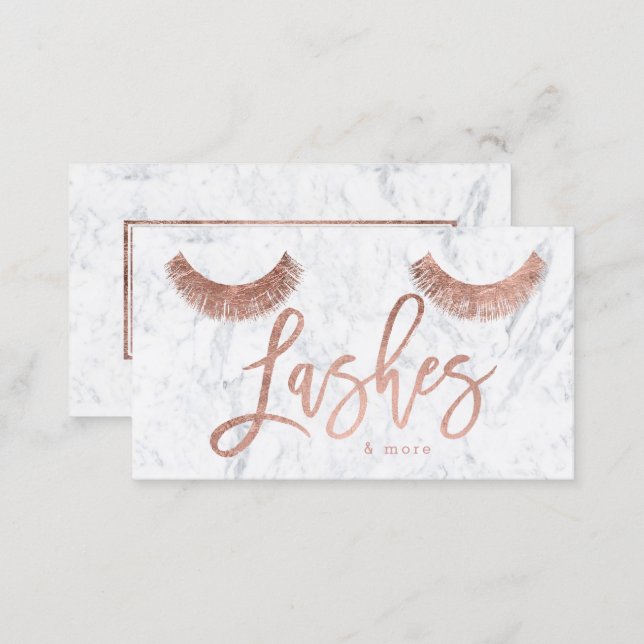 lashes rose gold typography white marble media business card (Front/Back)