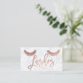 lashes rose gold typography white marble media business card (Standing Front)